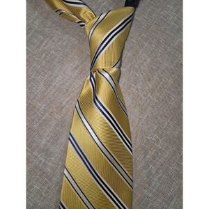 Tommy Hilfiger Mens Silk Necktie Yellow Navy Blue White HPL#2831